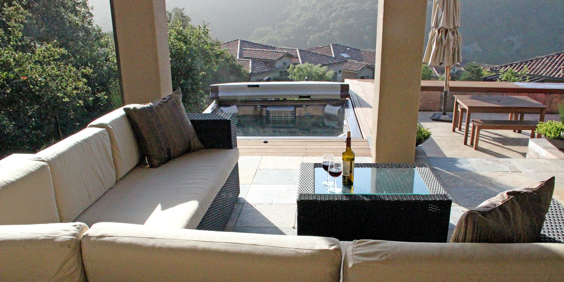 Elegant patio with stone and stucco columns